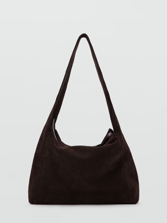 Mango Handbags - NWT MANGO 100% real Suède leather Chocolate Shoulder Bag Zip Brown orig. $169